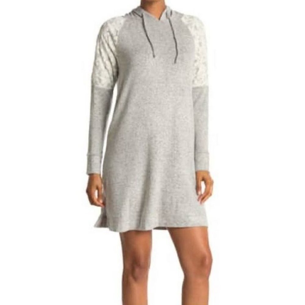 New Flora Nikrooz Women's Heather Grey Knit Hooded Sleep Shirt Nightgown Size S